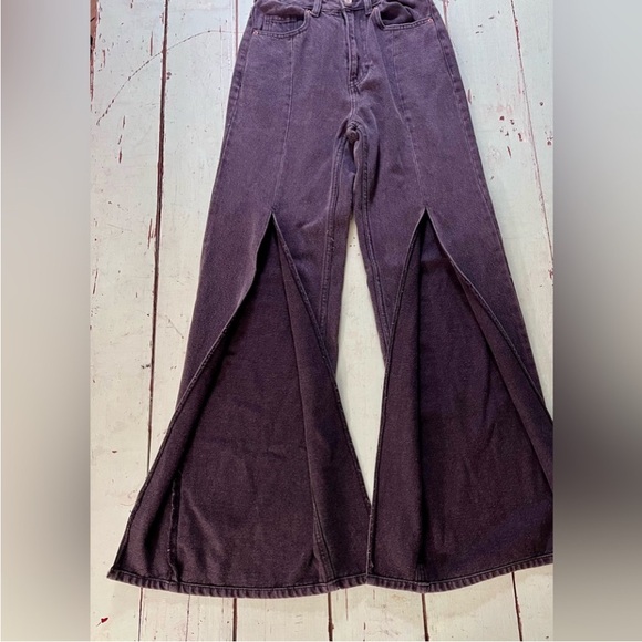 PacSun Eco Washed Black Slit Boyfriend Wideleg Flare Jeans sz 26 NWT - Picture 7 of 14